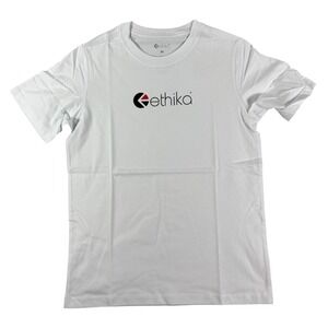 Ethika Tee Shirt Youth Medium White Graphic Print Logo Combed Cotton Classic Fit